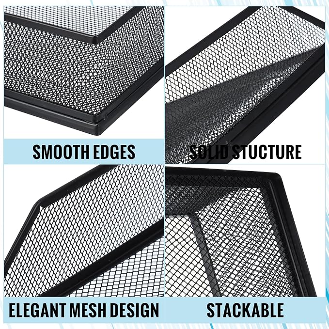 Hicarer 2 Pcs Black Metal Letter Tray Stackable Desk Tray Single Wire Mesh Organizer Front Load File Paper Holder for Desktop Office Home School Classroom (12.8 x 9.84 Inch) - Image 4