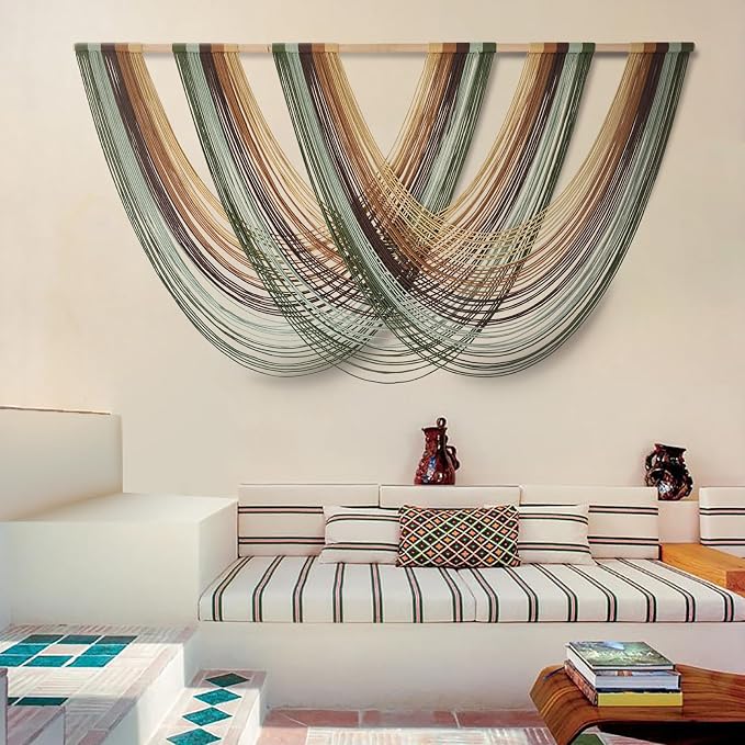 Macrame Wall Hanging Large Boho Wall Decor Yarn Wall Art Tapestry 57"W*31"L | Modern Home Decor, for Nursery Bedroom Decoration, Soft Fiber Art, Statement Wall Hanging, Ready To Hang - Image 3