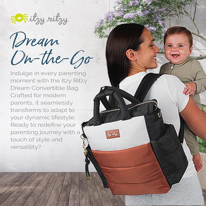 Itzy Ritzy Dream Convertible Diaper Bag Tote Backpack - Baby Diaper Bag with 14 Pockets, Changing Pad & More (Coffee & Cream) - Image 6