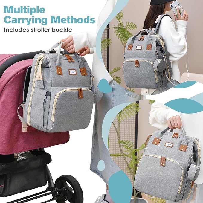 JSTPRO Diaper Bag Backpack with Changing Station, 25L Capacity, Grey - Image 3
