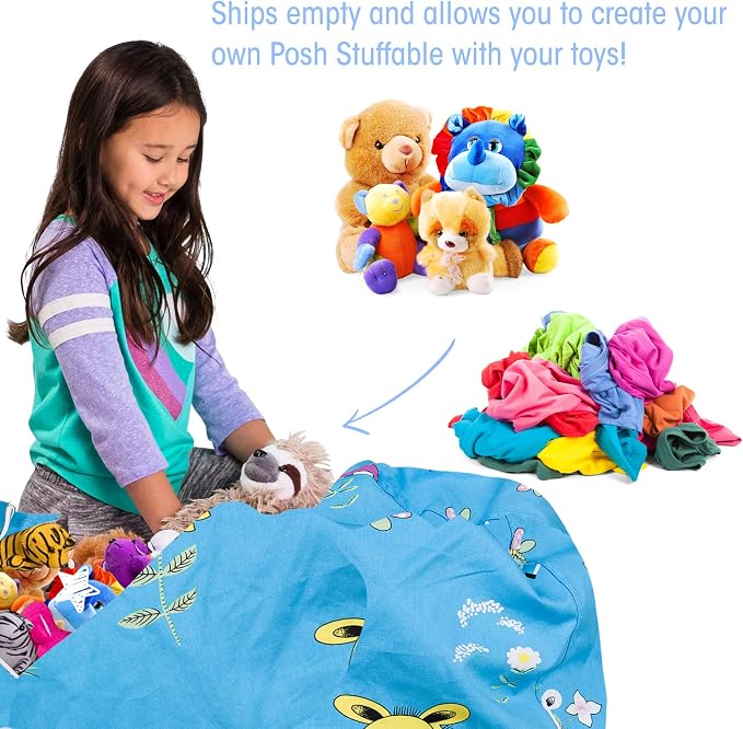 Posh Stuffable Kids Stuffed Animal Storage Bean Bag Chair Cover - Childrens Toy Organizer, X-Large-48 - Canvas Farm Blue - Image 3