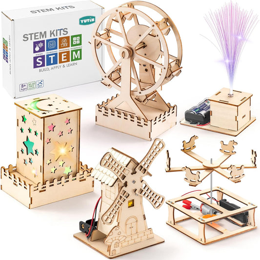 Yutin 5 Individual STEM Science Kits for Kids, Wood Arts and Craft Kits, STEM Toys for Boys Girls Age 8-12 5-7 8 10 12 13 14 Gift Idea, 3D Puzzles Building Engineering Model Set