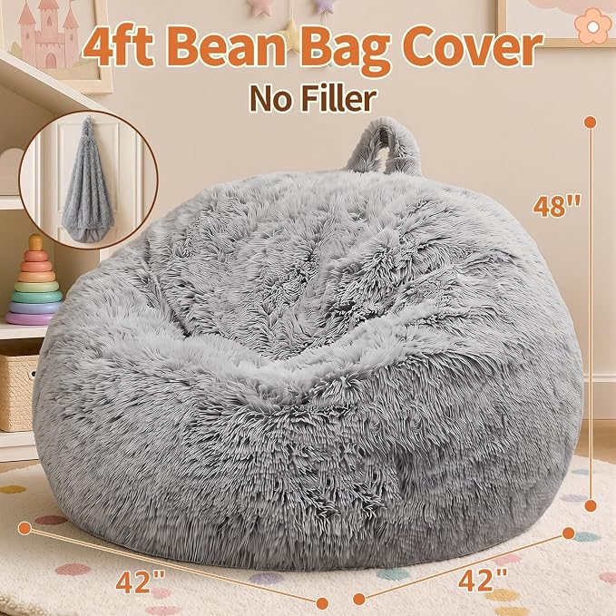 Stuffed Animal Storage Bean Bag Chair Cover, Soft Bean Bag Cover | Fluffy Faux Fur Stuffed Animal Storage Chair, Non-Slip Bottom, Fill with Plush Toys or Blankets, for Adults Teens Kids Girls - Image 2