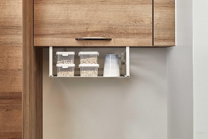 Nxconsu Under Shelf Basket 2 Pack, Cabinet Storage Organizer, 13.4" White | Solid Metal Bottom Holds Up to 30 lb with No Drilling for Kitchen Cupboard Pantry Bookshelf Closet Laundry and Bath - Image 7