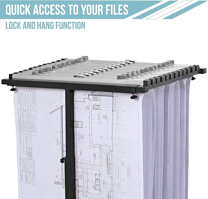Adir Blueprint Rack and Clamps - 12 Pack of 30 Inch Blueprint Clamps and Mobile Blueprint Rack - Heavy-Duty Large Document Storage Solution for Blueprints, Posters, Maps, & Construction Plans - Image 4