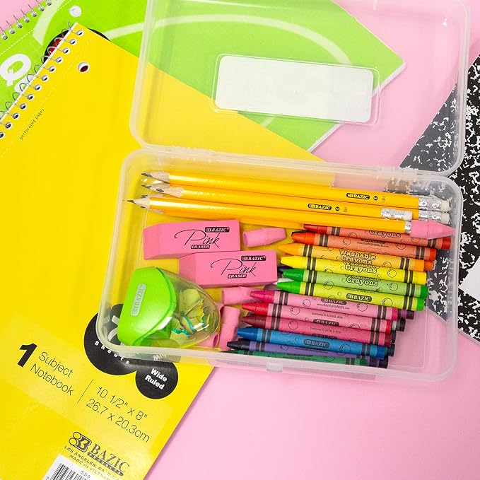 BAZIC Plastic Pencil Case Utility Storage Box, Clear Color, Multi Purpose Organizer for Pens Pencils Student Kids School Supplies, 1-Pack | snap-latch lid for pens; tools; crafts; supplies - Image 7