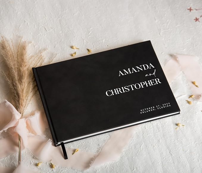 Personalized Guest Book - 11.5" x 8.5" Premium Custom Guest Signing Book with Bookmark and Blank Pages for Wedding Reception Table Decoration Engagement Birthday Party Event, Charcoal - Image 6