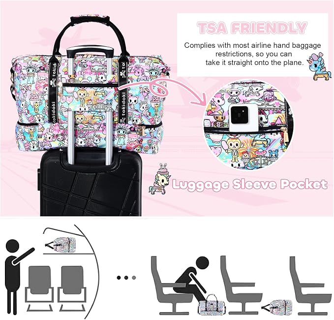 tokidoki Travel Duffle Bag, Weekender with Shoe Compartment Toiletry Bag | many compartments: laptop sleeve, wet-dry pocket, trolley sleeve. Includes toiletry bag. Carry-on. - Image 5
