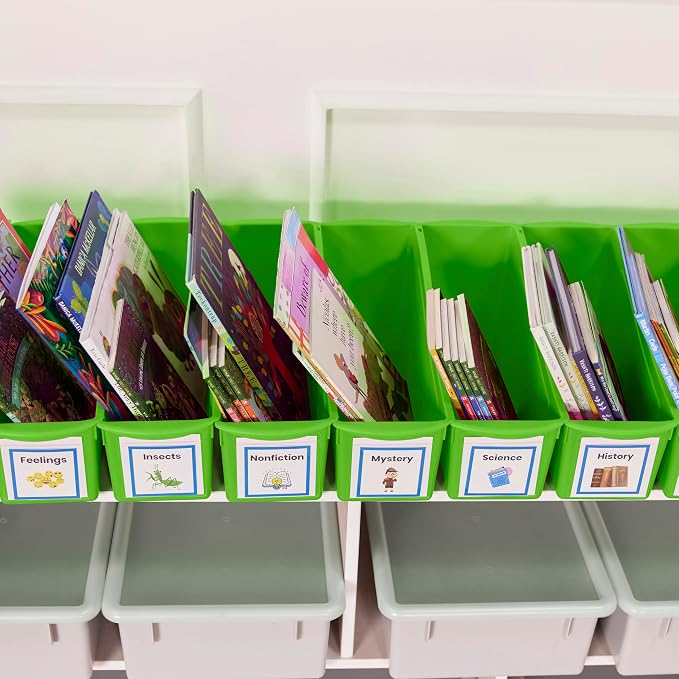 ECR4Kids Linking Plastic Storage Book Bin, Multipurpose Organization, Neon Green, 10-Piece | Durable plastic with built-in handles, interlocking, nestable, ideal for books, magazines, and files in a classroom or office - Image 12