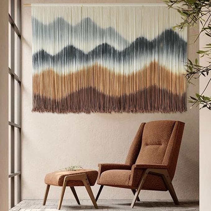 Macrame Wall Hanging Dip-Dyed Mountain Fiber Art Craftsmanship 57"W*35"L | For Bedroom Living Room Wall Art, Room Styling, Interior Decoration, Modern Home Style, Farmhouse Decor, Housewarming Gift - Image 3
