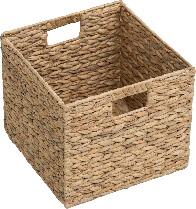 Large Square Woven Hyacinth Wicker Pantry Storage Baskets, Set of 4 | 11"x11"x10", Natural, Iron Wire Frame - Image 4