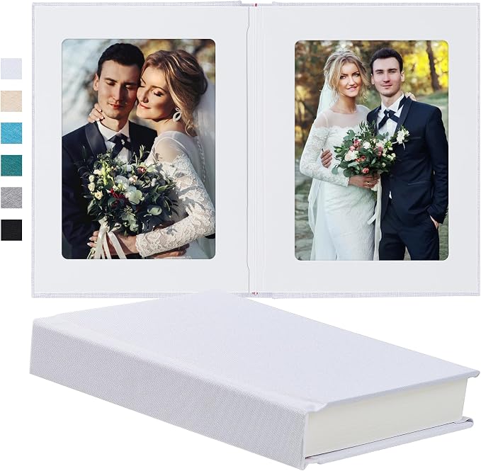 Pssoss 5x7 Photo Album with Writing Space, Linen Cover, 20 Photos, White | High-GSM writable pages with easy slip-in pockets for weddings, baby photos, family memories, travel, and anniversaries. by Pssoss