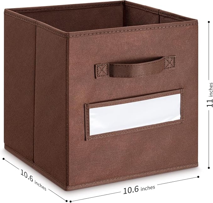 13x13x13 Storage cube bins(Set of 8) Fabric storage cubes with 8 Labels Window Cards & a Pen, Storage cubes 13x13, Collapsible 13 inch Cube storage bins, Cubby Organizer Boxes, Brown - Image 3