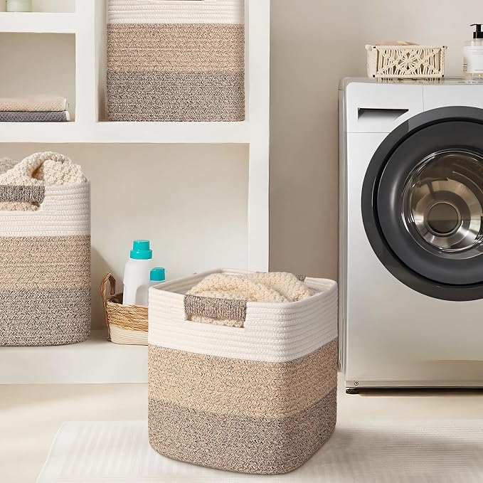 12 Inch Storage Cubes, 3 Pack Cube Storage Bins for Organizing, Cotton Rope Woven Baskets for Shelves, Bathroom, Kids Room, Closets, Baby Nursery - Image 7