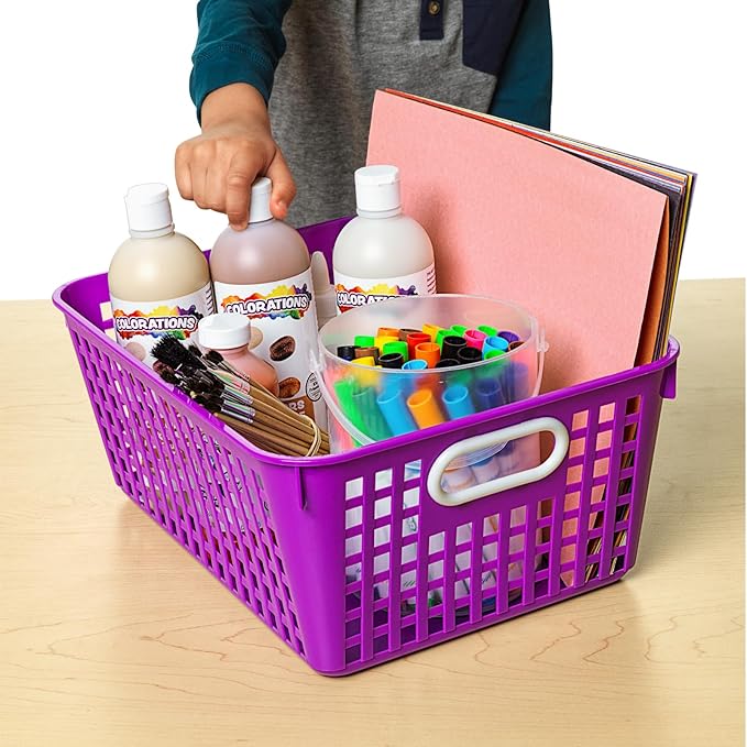 Really Good Stuff Large Plastic Storage Baskets with Handles | 13.75" x 9.75" x 5", Rainbow Group Colors, Book & Supply Organization for Classrooms & Home - Image 4