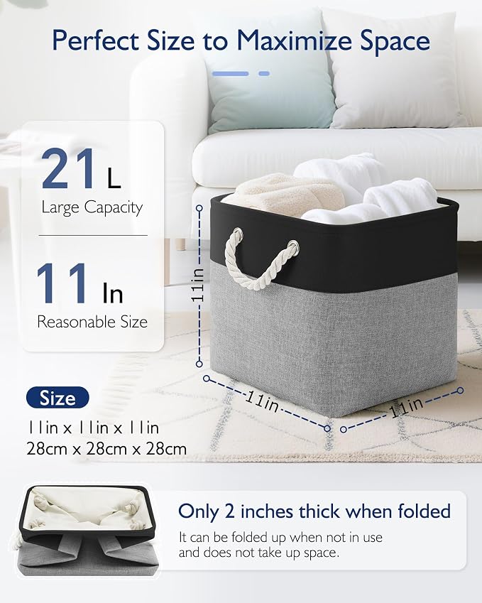 Patvingot 11-Inch Fabric Cube Storage Bins with Handles,6 Pack,Foldable | For cube shelves and closets,keeps grouped for everyday access,reinforced opening and fold-flat storage,dark and gray - Image 2