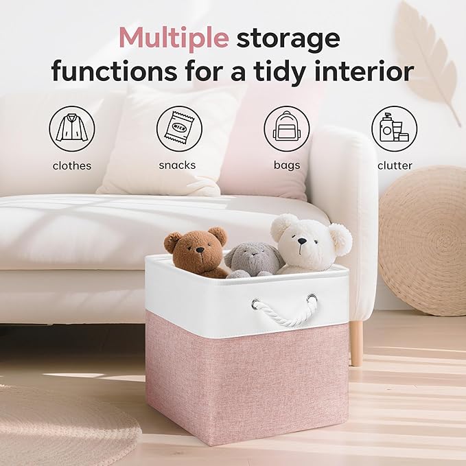 ECDYQXVU 13x13x13 Inch Storage Cube Bins Foldable Organizer Baskets 6 Pack | Soft Cotton Handles, Premium EVA Fabric, Hard Cardboard Bottom, Sturdy Metal Rim, Closet Shelf, Living Room, Bedroom, Laundry - Image 5