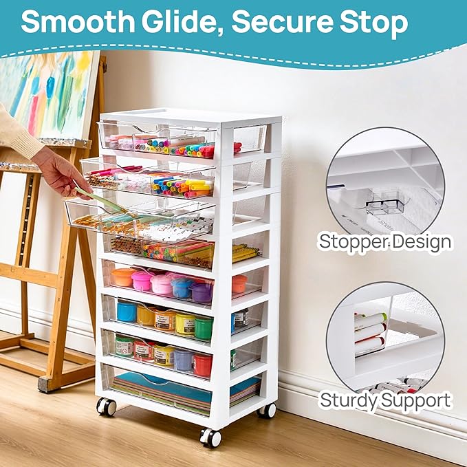 Vtopmart 8 Tier Rolling Cart with Drawers, Clear Plastic | Removable Dividers, Visible Storage, Sturdy Design, For Building Blocks, Toys, Art, Office & Craft Supplies - Image 5
