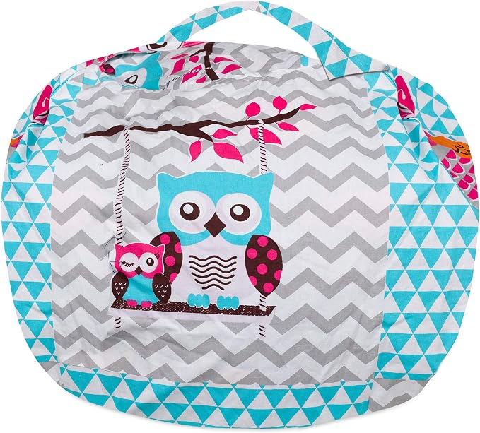 Posh Stuffable Kids Stuffed Animal Storage Bean Bag Chair Cover - Childrens Toy Organizer, X-Large-48 - Canvas Owls White and Blue - Image 4