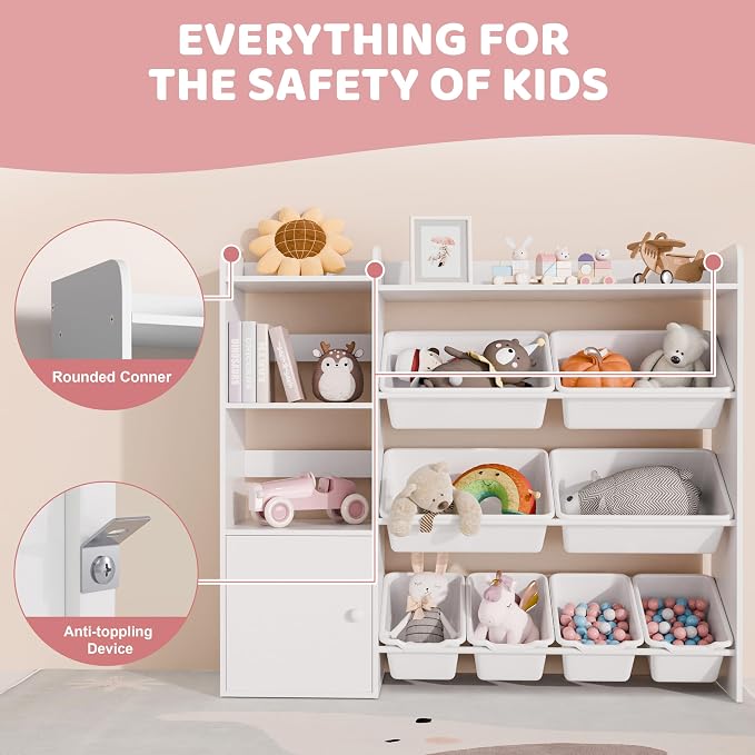 Xilingol Kids Toy Storage Organizer, 4-Tier Toy Organizers W/8 Removable Storage Bins, Kid Bookshelf and Toy Storage for Study Room, Bedroom, Kids Room, Classroom, Nursery - Image 5