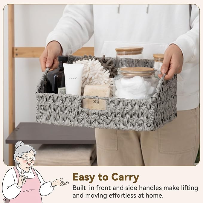 GRANNY SAYS Wicker Baskets for Organizing, Large Waterproof Wicker Basket | Wicker Storage Baskets for Pantry, Open Front Basket for Shelves, Kitchen Storage Baskets, Decorative Basket for Home Decor - Image 3