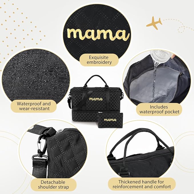Dansydaisy Mama Hospital Bag for Women Labor Delivery,Black | Travel Duffle Bag with Shoe Compartment and Toiletry Pouch Waterproof Weekender Bag for Women Pregnancy Overnight Gym Gift - Image 4