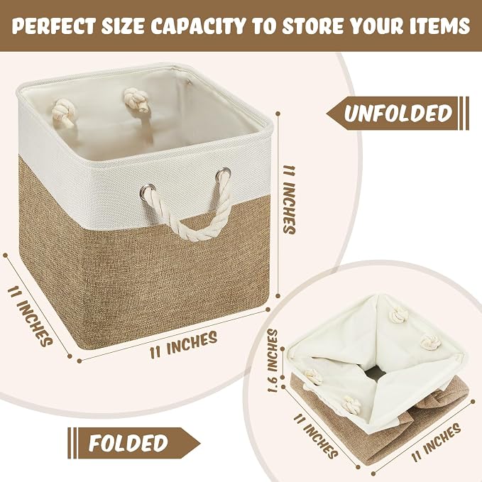 6 Pack 11x11 Inch Boho Cube Storage Bins Fabric Square Cube Basket, 6 Color | Boho Foldable Organizer with Sturdy Handles, Home Closet Bin for Shelves, Durable Cube Baskets Bulk for Home Storage - Image 2