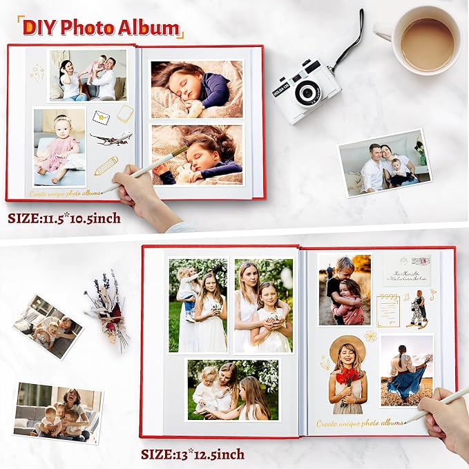 Artfeel Photo Album Self Adhesive Scrapbook,60 Pages Large Photo Book for 4x6,5x7,8x10 Pictures,DIY Album for Baby Wedding Family Travel Birthday,with Metallic Pen and Scraper - Image 3