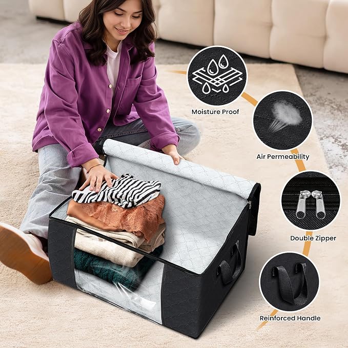8 Pack Storage Bags for Clothes Blanket Storage Bins with Lids | Foldable Closet Organizers with Zippers,Window and Handles,Fabric Storage Bins for Sweater,Comforter,Bedding,Dorm essentials - Image 4