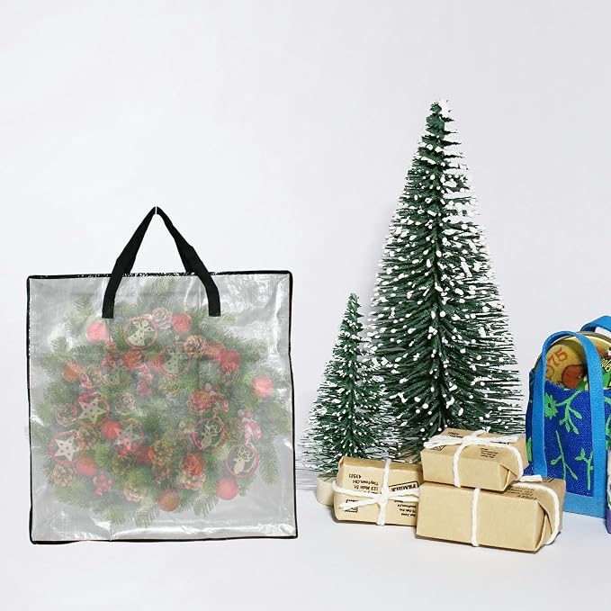 Clear Storage Bags with Zipper and Handles, Blanket Bags For Closet Storage, Moving and Packing Supplies for College, Underbed Storage Organizer for Clothes Pillow Bedding Christmas Wreath - Image 4