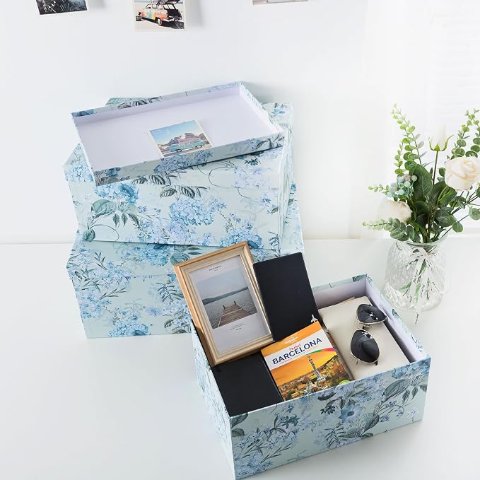 Soul & Lane - Springtime Joy Decorative Storage Boxes with Lids, Set of 3 | Large Nesting Keepsake Boxes for Memories, Photos and Gifts, Sturdy Blue Hydrangea Flowered Containers for Home Decor - Image 6