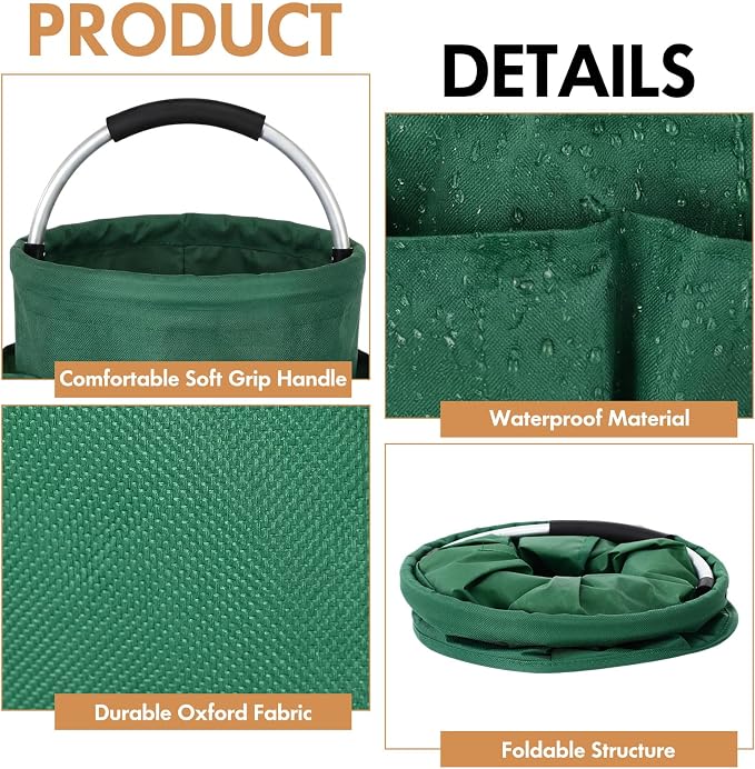 LemonRoad 4 Pack Cleaning Caddy with Handle 17L Foldable Cleaning Supplies Organizer Oxford Cloth Storage Basket with 6 Pockets Portable Multi Bucket Bag for Home Garden(Black,Gray,Navy Blue,Green) - Image 3