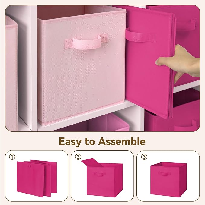 GRANNY SAYS 13x13 Cube Storage Bins, Pink Gradient, 6-Pack | Collapsible, Cube Storage Organizer with Thickened Base Plate, Sturdy Handles, Decorative Baskets for Shelves, Closet - Image 4