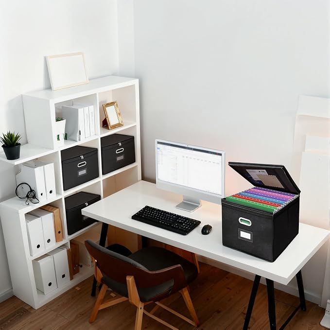 8 Pack File Organizer Boxes with Lids, Collapsible Document Storage Bin with Mesh Pockets & Zipper, Fits Letter/Legal Size Folders for Home Office Classroom Organization (Black, No Folders) - Image 2