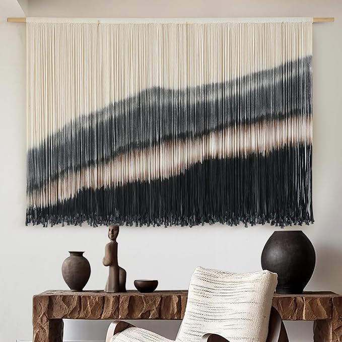 Jakalin Macrame Wall Hanging Black Dip Dye Fiber Tapestry Handmade 57"x35" | Fiber Yarn Wall Art,Craftsmanship,Hand-dip Dyed, Boho Style to Bedrooms, Living Rooms, Nursery ,Couch,or Entryways. - Image 3