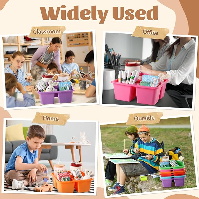 6 Pack 3 Compartment Small Caddy Plastic Classroom Organizer with Handle Portable Teacher Supply Storage Caddy Craft Art Caddies for Pencil, Crayon, Marker, Home, Office, School Supplies(Classic) - Image 6