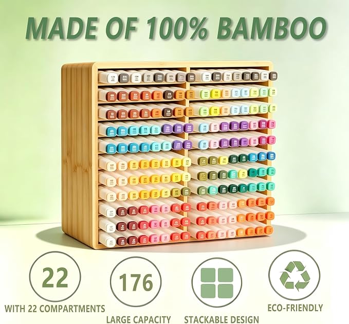 Bamboo Marker Organizer, Holds 176 Markers with 22 Compartments | Wooden Desktop Storage Holder For Alcohol Markers,Pens,Pencils,Art Brushes, Stationary Organizer for Home, Classroom, Office - Image 5