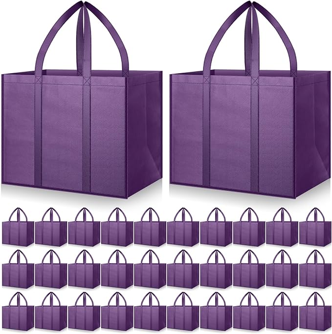 Hillban 30 Pack Large Reusable Shopping Bags Bulk | Heavy Duty Foldable Grocery Bags 16 x 13 x 10 Inch, Washable Portable Storage Totes with Reinforced Handles by Hillban