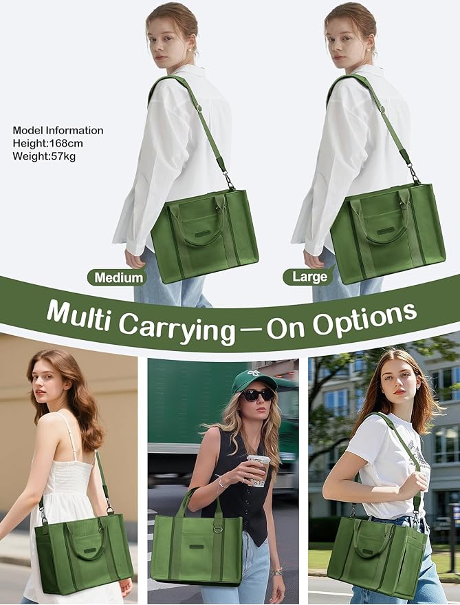 BESBESME Women’s Canvas Tote Bag with Zipper and Compartments – Multi-Pocket Laptop Work Crossbody Shoulder Tote Purse - Image 5
