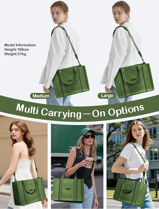 BESBESME Women’s Canvas Tote Bag with Zipper and Compartments – Multi-Pocket Laptop Work Crossbody Shoulder Tote Purse - Image 5