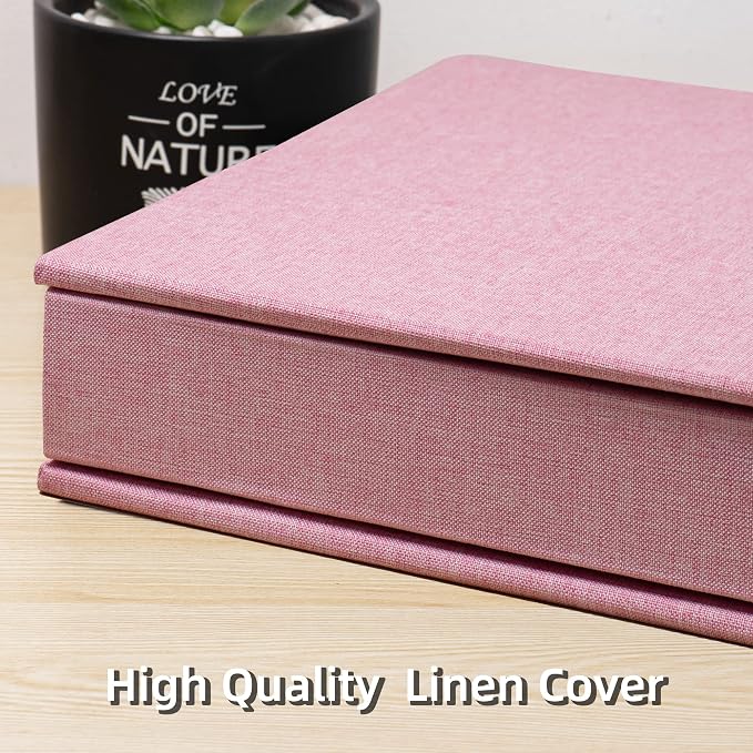 Large Photo Album Self Adhesive 4x6 5x7 3x5 8.5x11 Scrapbook Magnetic Album DIY Scrap Book Length 13 x Width 12.8 (Inches) 120 Sticky Pages Linen Cover DIY Photo Album (Pink) - Image 5