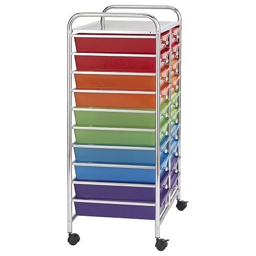 ECR4Kids 20-Drawer Everyday Mobile Storage Utility Cart, Assorted | Durable plastic bins, steel frame, GREENGUARD Gold Certified, 50 lb capacity, rolling casters, craft supplies, office, home - Image 7