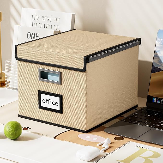 File Organizer Box with Lids, Collapsible File Folder Organizer | File Box with Plastic Slides for Office Document Storage, Filing Bin for Letter Size Hanging File Folders (1 Pack, Brown) - Image 5