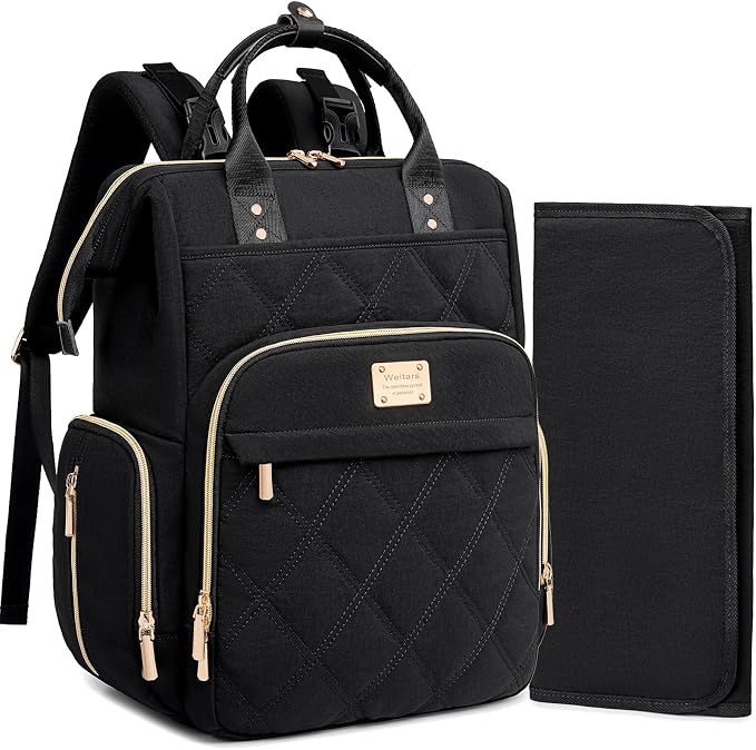 Diaper Bag Backpack Travel Diaper Backpack, Large Baby Diaper Bag with Changing Pad Baby Bag for Boys Girls, Insulated Pockets, Waterproof Baby Backpack for Mom & Maternity (Black) by Weitars