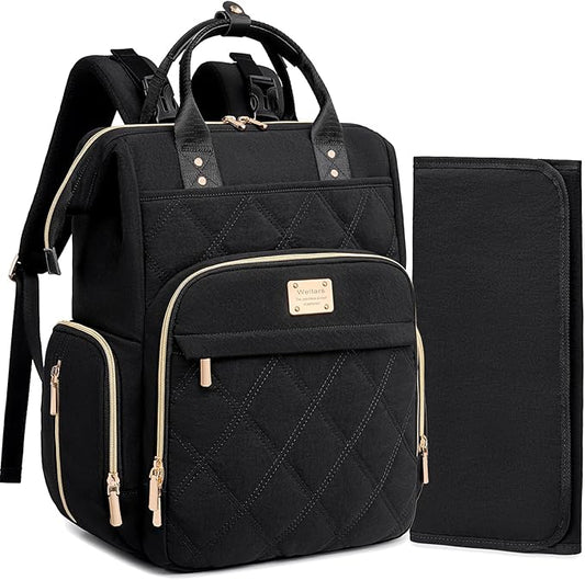 Diaper Bag Backpack Travel Diaper Backpack, Large Baby Diaper Bag with Changing Pad Baby Bag for Boys Girls, Insulated Pockets, Waterproof Baby Backpack for Mom & Maternity (Black) by Weitars