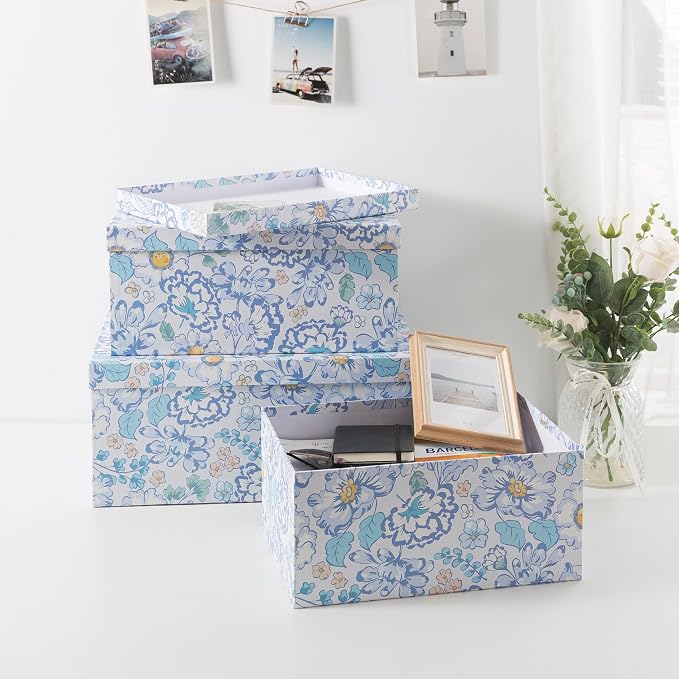 Soul & Lane - Sky Meadow Decorative Storage Boxes with Lids, Set of 3 | Floral Paperboard Nesting Containers for Keepsakes, Memories and Photos, Large Gift Set Boxes for Presents and Decor - Image 6