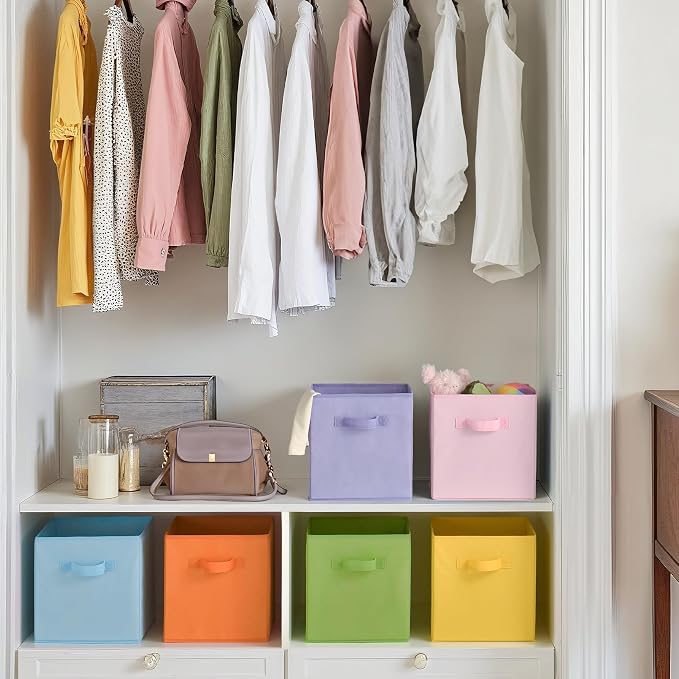 Cupic Cupid 6-Pack 11x11 Cube Storage Bins, Fabric Bins, Pastel Colors | Foldable, Reinforced Front Handle, Holds Toys, Stuffed Animals, Clothes and More, Fits Shelves, Playroom, Nursery, Cubby - Image 8