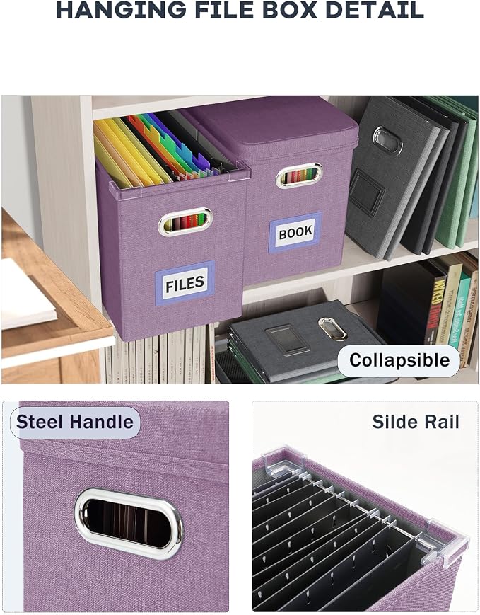 File Organizer with Lid, Hanging Filing Box with Mesh Pocket, Document Organizer for Letter Files, Portable Storage Box for Office & Home (1 PCS, Taro Purple) - Image 5