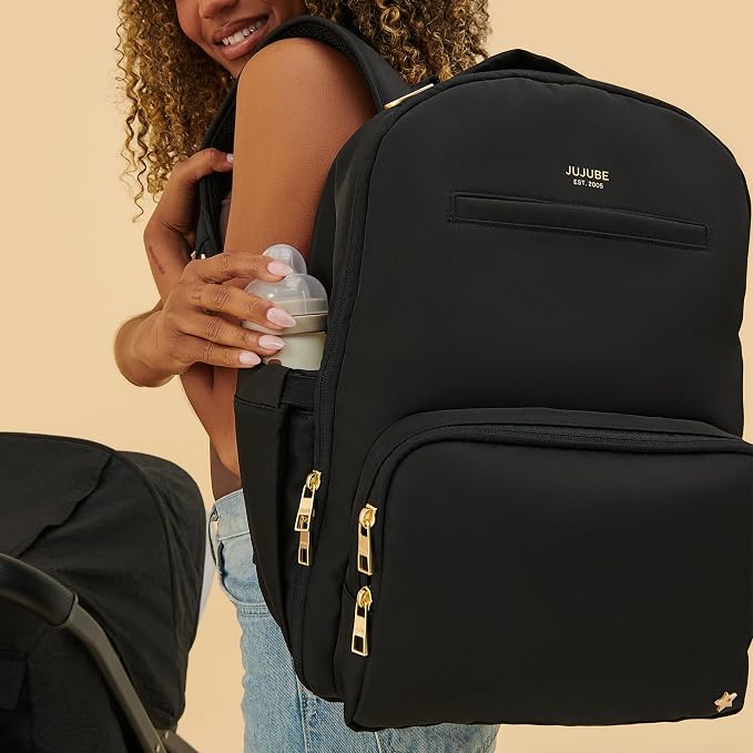 JuJuBe New Classic Diaper Bag Backpack with Portable Changing Pad, Stroller Straps, Large Travel Backpack for Boy or Girl, Carrying Baby Bottles, Wipes, Diapers, Pacifiers, Black, Mothers Day GIft - Image 7