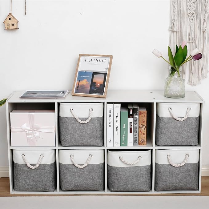 13 Inch 6 Pack Foldable Fabric Storage Cubes with Handles | Home Cube Storage Basket,Large Cube Storage Bins,Closet Storage, Home Organizer(White&Gray) - Image 3